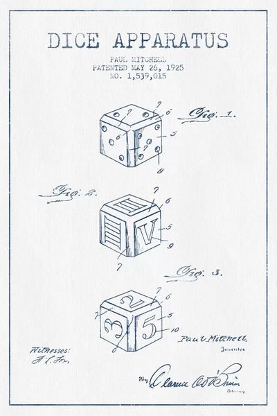 Toy & Game Blueprints: Paul Mitchell Dice Apparatus Patent Sketch (Ink) by Aged Pixel