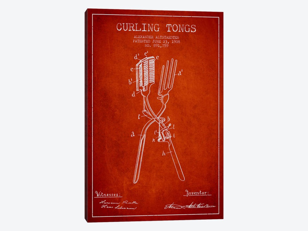 Curling Tongs Red Patent Blueprint by Aged Pixel 1-piece Canvas Print