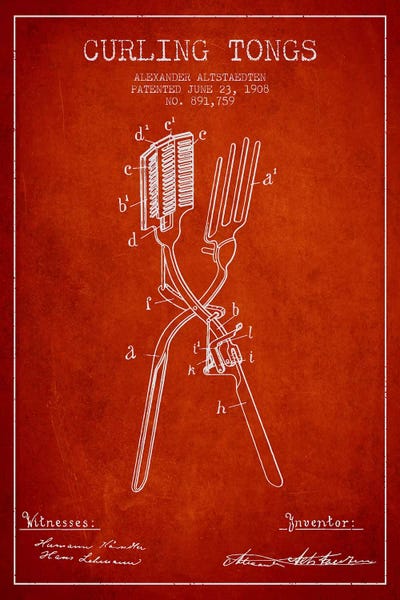 Beauty & Personal Care Blueprints: Curling Tongs Red Patent Blueprint by Aged Pixel
