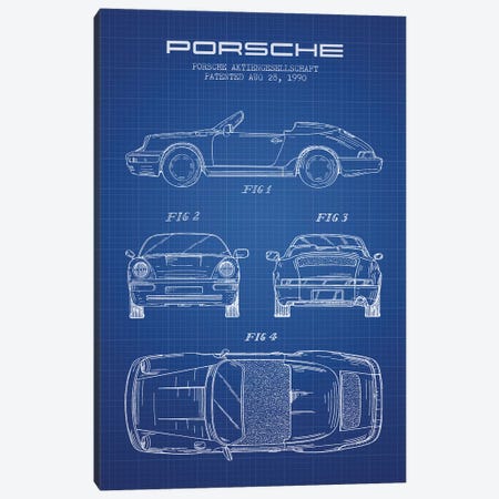 Porsche Corporation Porsche Patent Sketch (Blue Grid) Canvas Print #ADP3073} by Aged Pixel Canvas Wall Art