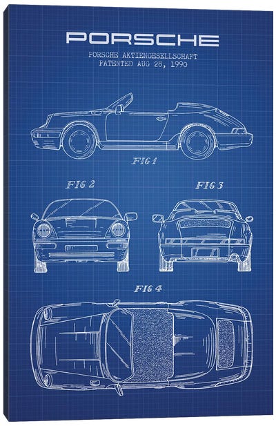 Porsche Corporation Porsche Patent Sketch (Blue Grid) Canvas Art Print - Porsche
