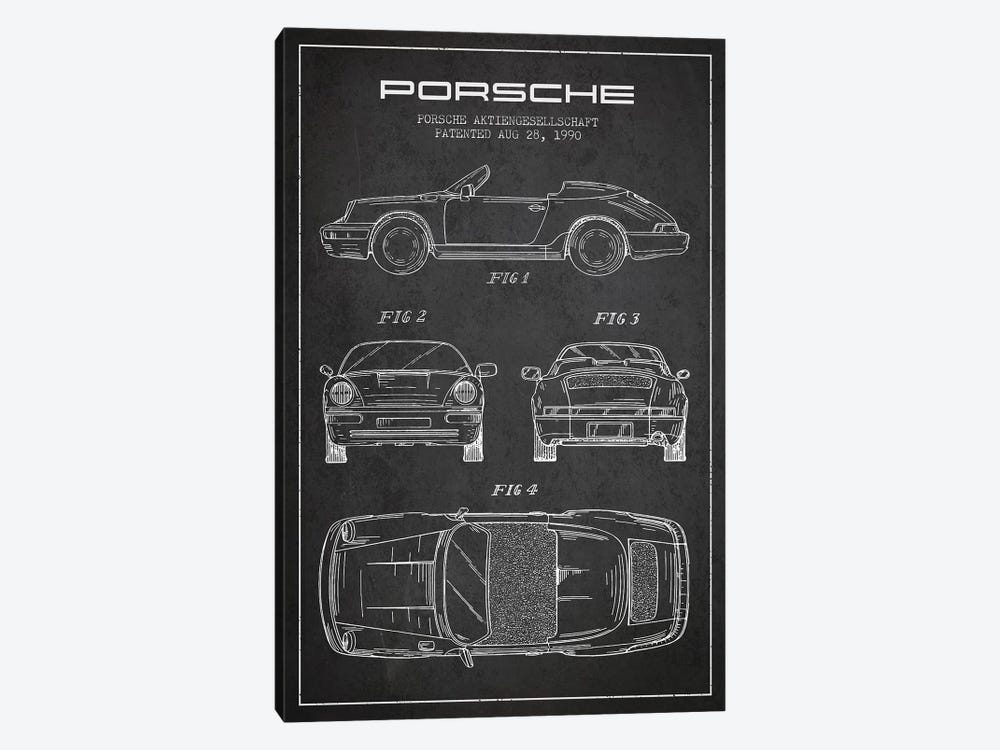Porsche Corporation Porsche Patent Sketch (Charcoal) by Aged Pixel 1-piece Canvas Print