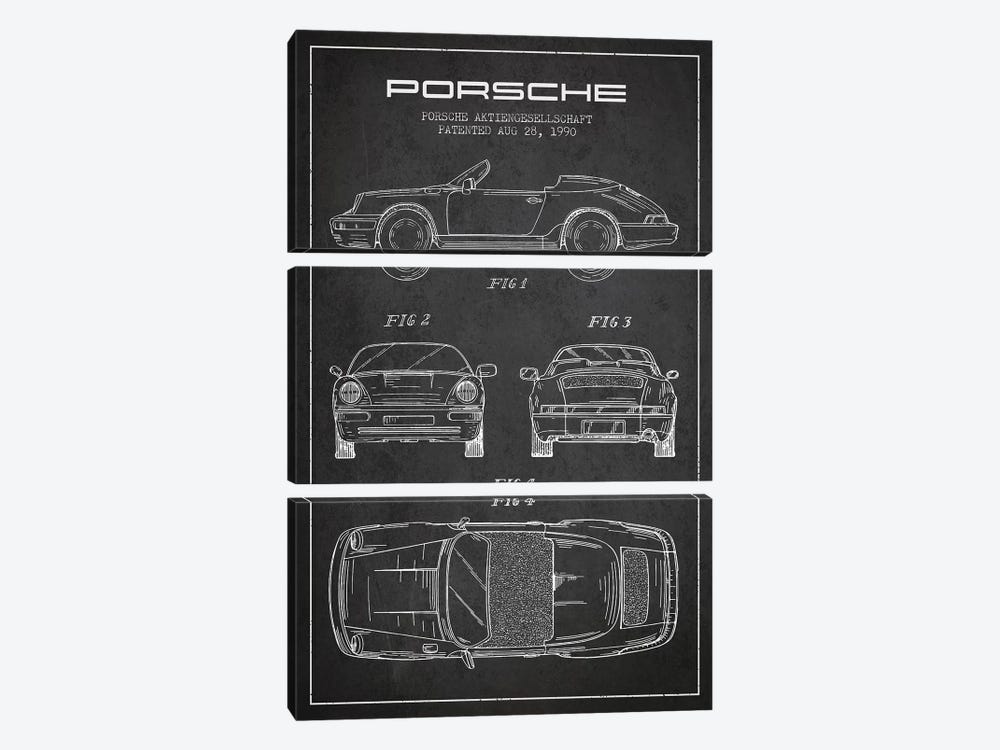 Porsche Corporation Porsche Patent Sketch (Charcoal) by Aged Pixel 3-piece Art Print