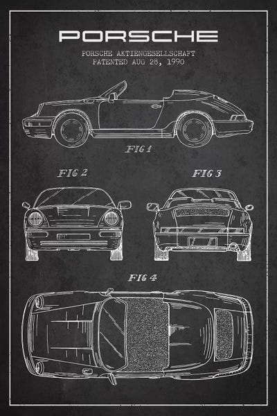 Automobile Blueprints: Porsche Corporation Porsche Patent Sketch (Charcoal) by Aged Pixel