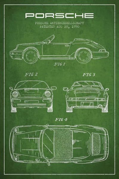 Porsche Corporation Porsche Patent Sketch (Green) by Aged Pixel framed canvas print