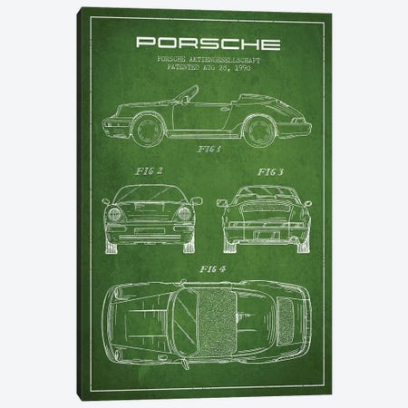 Porsche Corporation Porsche Patent Sketch (Green) Canvas Print #ADP3075} by Aged Pixel Canvas Print