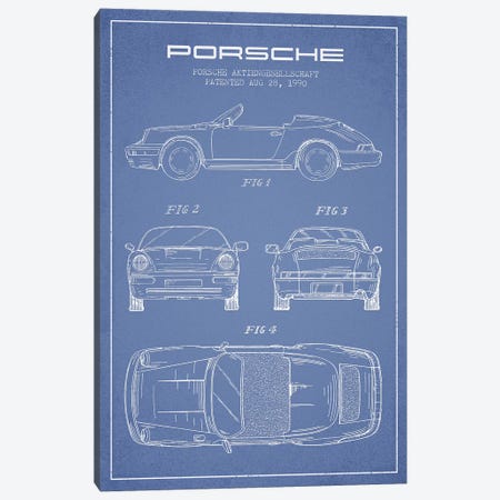 Porsche Corporation Porsche Patent Sketch (Light Blue) Canvas Print #ADP3076} by Aged Pixel Canvas Print