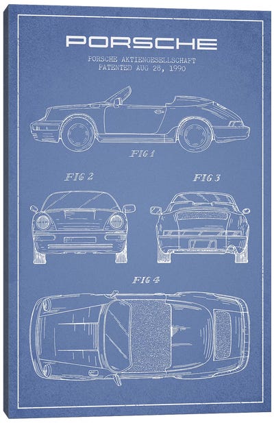 Porsche Corporation Porsche Patent Sketch (Light Blue) Canvas Art Print - Automobile Blueprints