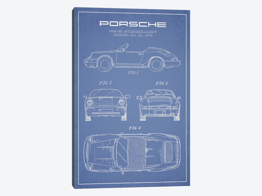 Porsche Corporation Porsche Patent Sketch (Light Blue) by Aged Pixel 1-piece Canvas Art Print