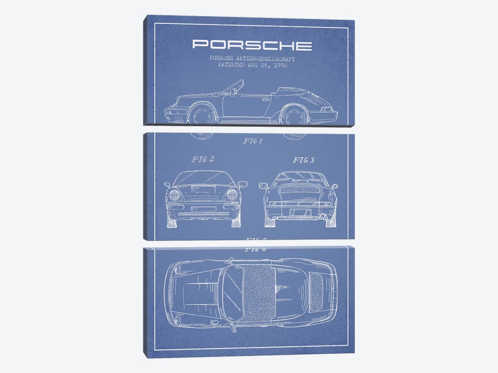 Porsche Corporation Porsche Patent Sketch (Light Blue) by Aged Pixel 3-piece Art Print