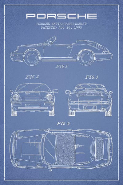 Automobile Blueprints: Porsche Corporation Porsche Patent Sketch (Light Blue) by Aged Pixel