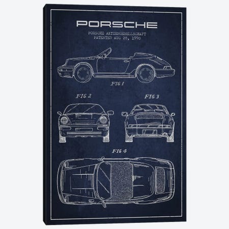 Porsche Corporation Porsche Patent Sketch (Navy Blue) Canvas Print #ADP3077} by Aged Pixel Canvas Art Print