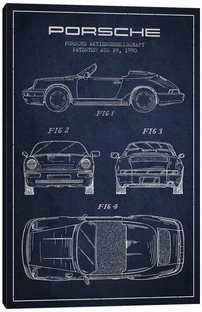 Porsche Corporation Porsche Patent Sketch (Navy Blue) Canvas Art Print - Automobile Blueprints