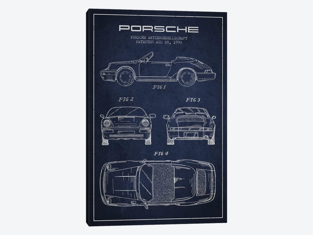 Porsche Corporation Porsche Patent Sketch (Navy Blue) by Aged Pixel 1-piece Canvas Artwork