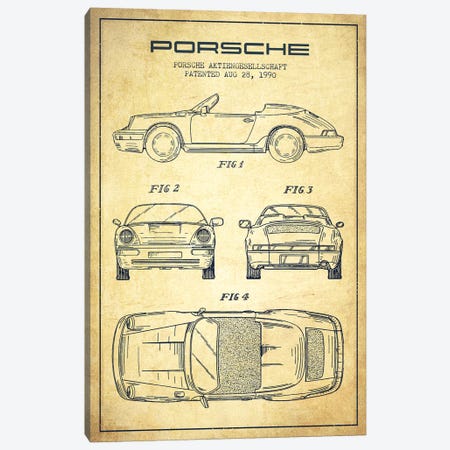 Porsche Corporation Porsche Patent Sketch (Vintage) Canvas Print #ADP3078} by Aged Pixel Canvas Artwork