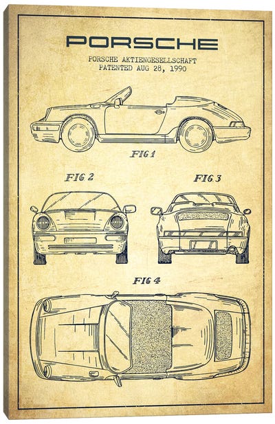 Porsche Corporation Porsche Patent Sketch (Vintage) Canvas Art Print - Porsche