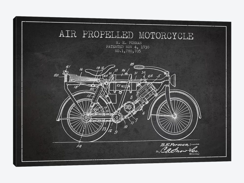 R.E. Forman Air-Propelled Motorcycle Patent Sketch (Charcoal) by Aged Pixel 1-piece Art Print