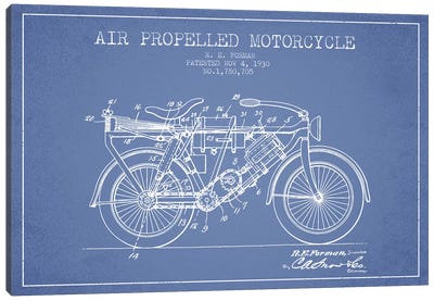 R.E. Forman Air-Propelled Motorcycle Patent Sketch (Light Blue) Canvas Art Print - Aged Pixel: Motorcycles