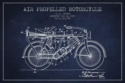 R.E. Forman Air-Propelled Motorcycle Patent Sketch (Navy Blue) by Aged Pixel canvas print