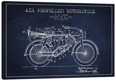 R.E. Forman Air-Propelled Motorcycle Patent Sketch (Navy Blue) Canvas Art Print - Aged Pixel: Motorcycles