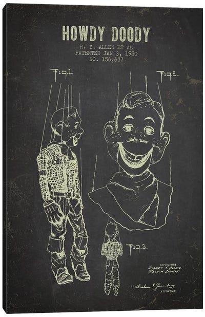 R.Y. Allen et al. Howdy Doody Patent Sketch (Charcoal) Canvas Art Print - Puppets
