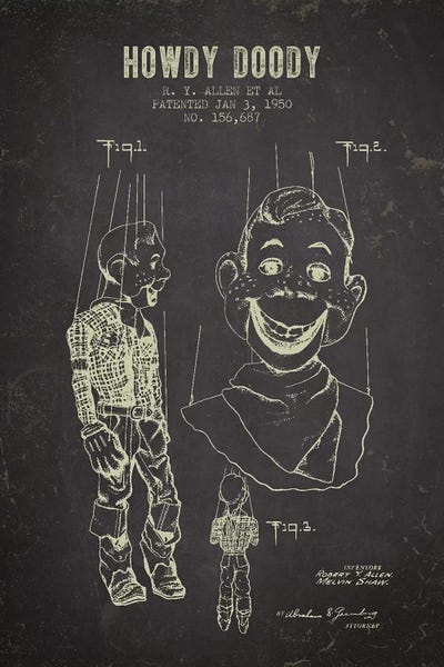 Toy & Game Blueprints: R.Y. Allen et al. Howdy Doody Patent Sketch (Charcoal) by Aged Pixel