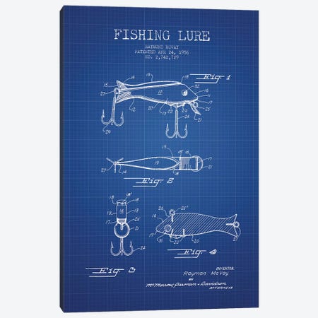 Raymond McVay Fishing Lure Patent Sketch (Blue Grid) I Canvas Print #ADP3089} by Aged Pixel Canvas Art Print