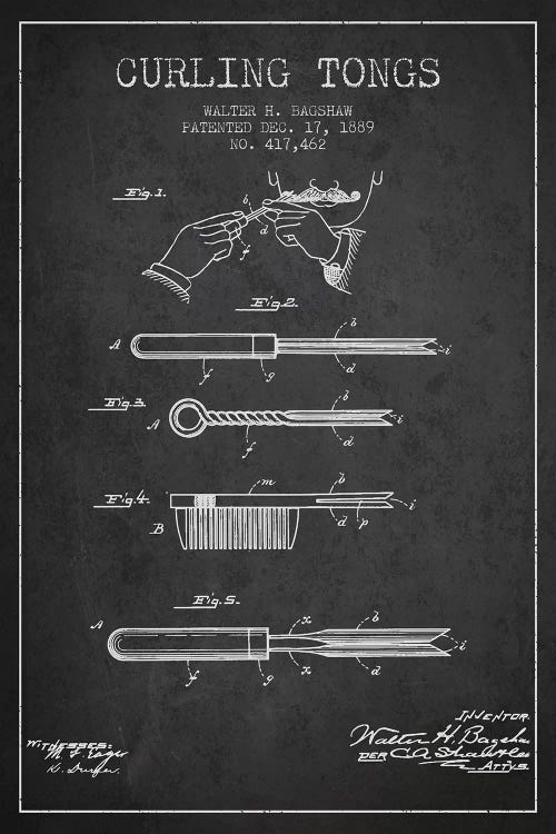 Curling Tongs Charcoal Patent Blueprint