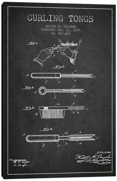 Curling Tongs Charcoal Patent Blueprint Canvas Art Print - Aged Pixel: Beauty & Personal Care