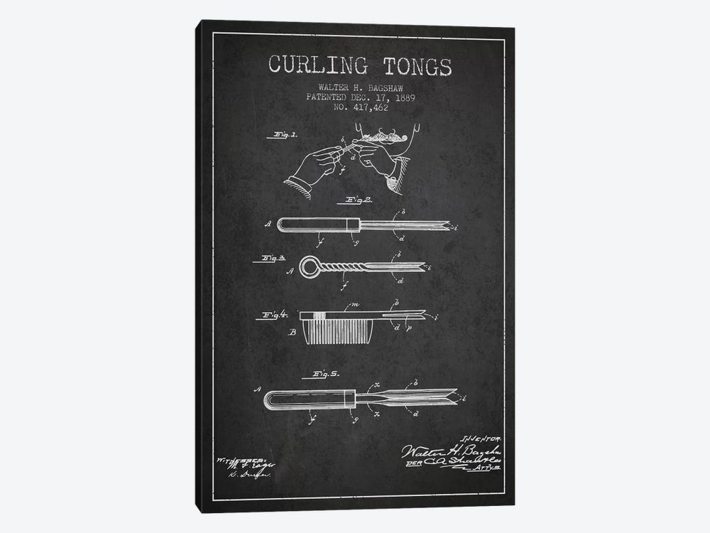 Curling Tongs Charcoal Patent Blueprint by Aged Pixel 1-piece Art Print