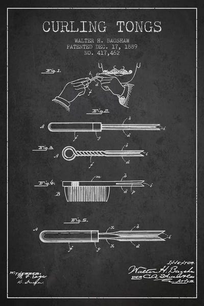 Beauty & Personal Care Blueprints: Curling Tongs Charcoal Patent Blueprint by Aged Pixel