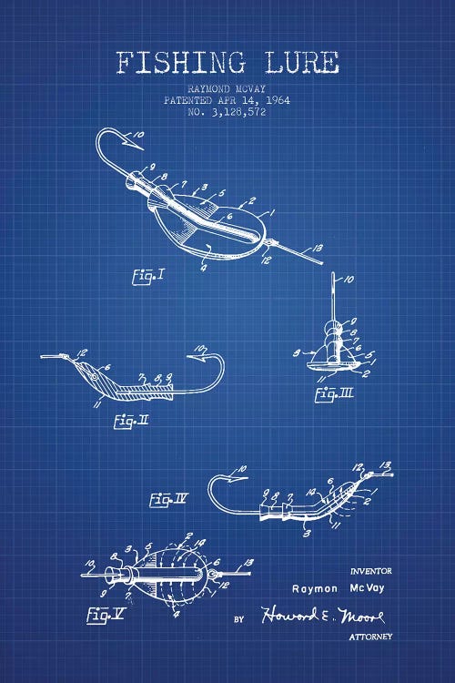 Raymond McVay Fishing Lure Patent Sketch (Blue Grid) II