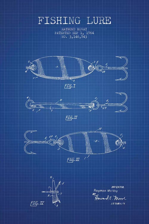 Raymond McVay Fishing Lure Patent Sketch (Blue Grid) III