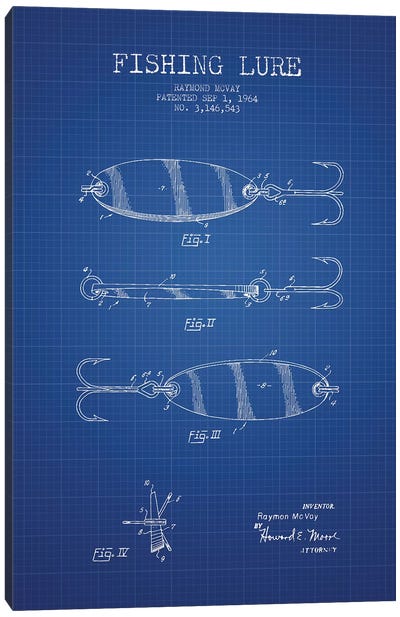 Raymond McVay Fishing Lure Patent Sketch (Blue Grid) III Canvas Art Print