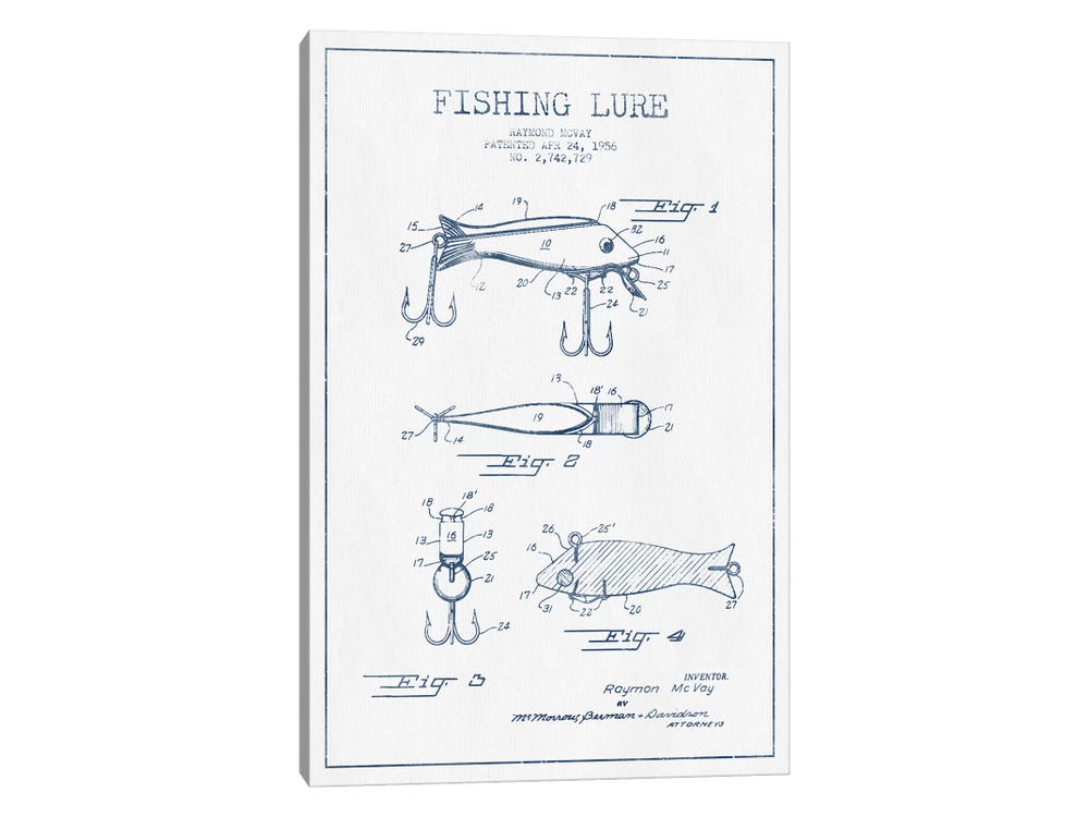 Raymond McVay Fishing Lure Patent Sketch - Canvas Artwork