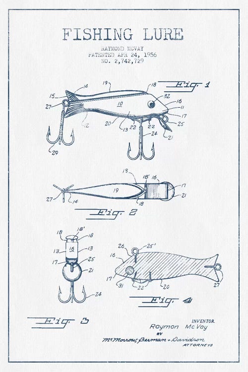 Raymond McVay Fishing Lure Patent Sketch (Ink) I