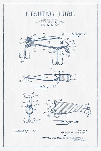 Sports Blueprints: Raymond McVay Fishing Lure Patent Sketch (Ink) I by Aged Pixel