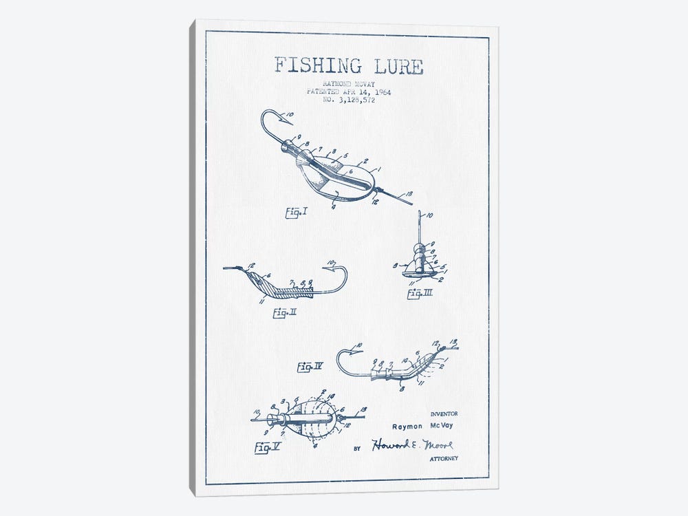 Raymond McVay Fishing Lure Patent Sketch (Ink) II by Aged Pixel 1-piece Canvas Art
