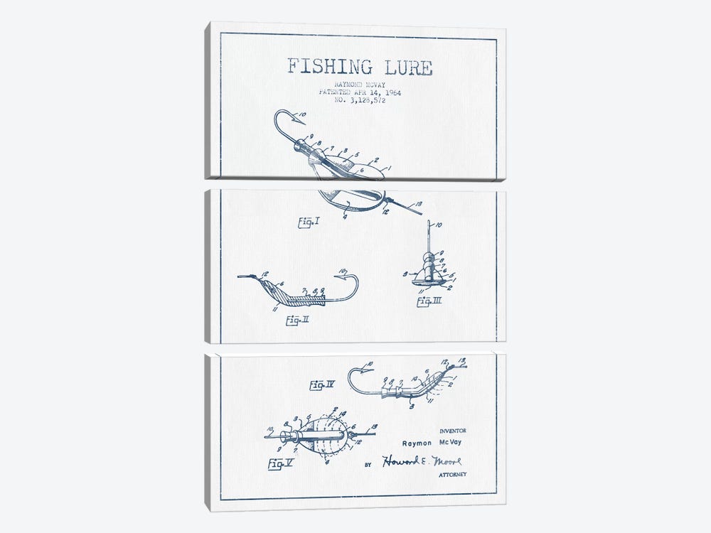 Raymond McVay Fishing Lure Patent Sketch (Ink) II by Aged Pixel 3-piece Canvas Artwork