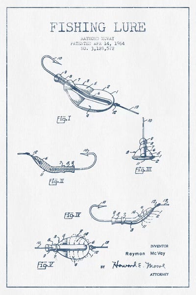 Sports Blueprints: Raymond McVay Fishing Lure Patent Sketch (Ink) II by Aged Pixel
