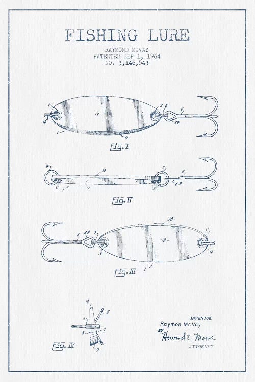 Raymond McVay Fishing Lure Patent Sketch (Ink) III by Aged Pixel wall art