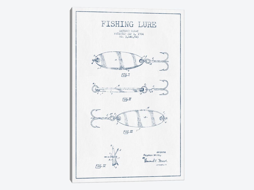 Raymond McVay Fishing Lure Patent Sketch (Ink) III by Aged Pixel 1-piece Canvas Art Print