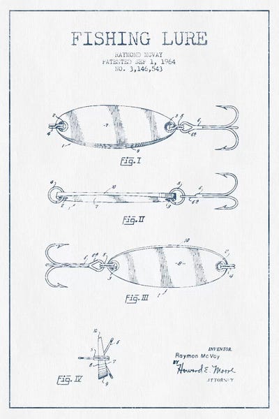 Sports Blueprints: Raymond McVay Fishing Lure Patent Sketch (Ink) III by Aged Pixel