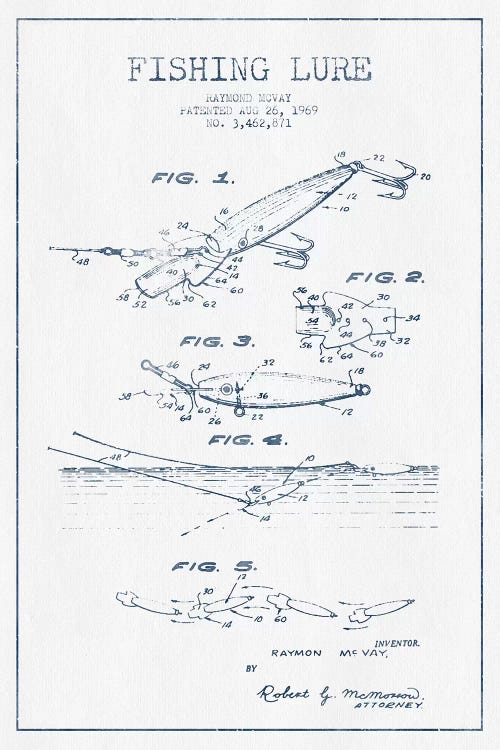 Raymond McVay Fishing Lure Patent Sketch (Ink) IV by Aged Pixel wall art
