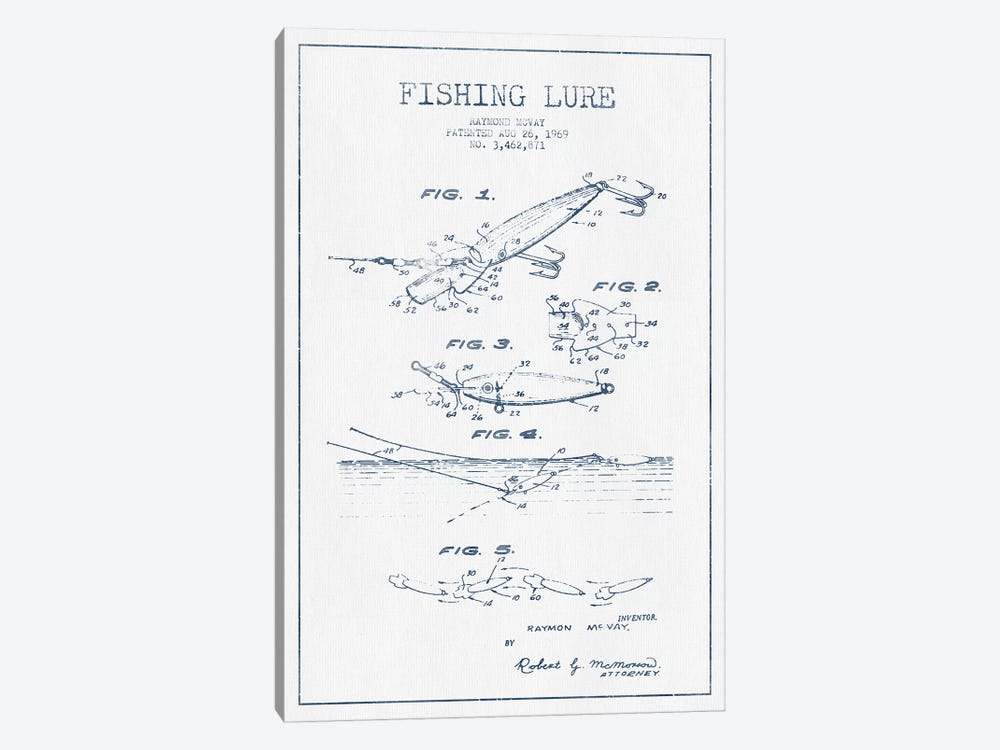 Raymond McVay Fishing Lure Patent Sketch (Ink) IV by Aged Pixel 1-piece Canvas Art