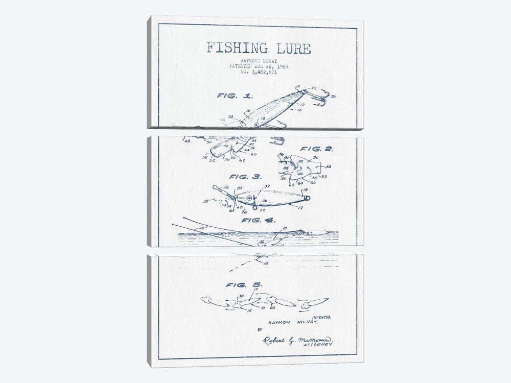 Raymond McVay Fishing Lure Patent Sketch (Ink) IV by Aged Pixel 3-piece Canvas Art