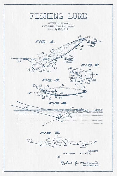 Sports Blueprints: Raymond McVay Fishing Lure Patent Sketch (Ink) IV by Aged Pixel