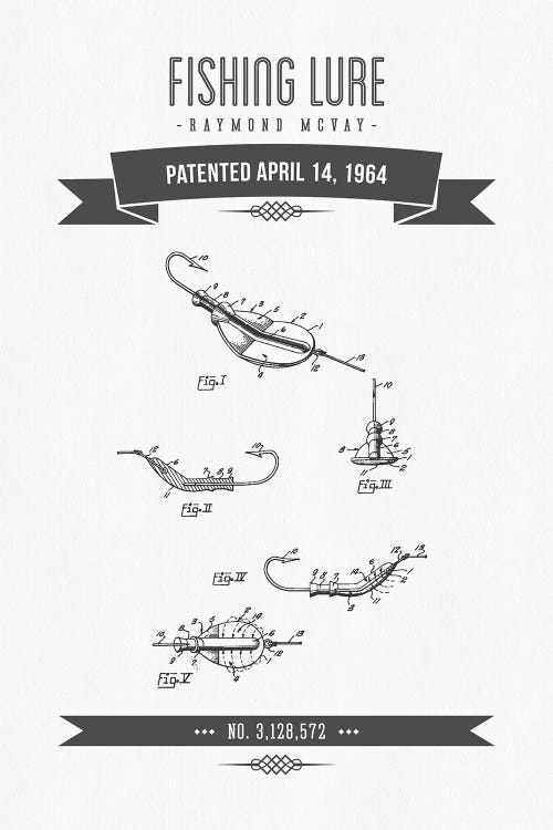 Raymond McVay Fishing Lure Patent Sketch Retro (Charcoal) II by Aged Pixel wall art