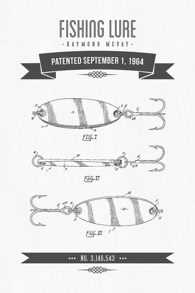 Sports Blueprints: Raymond McVay Fishing Lure Patent Sketch Retro (Charcoal) III by Aged Pixel