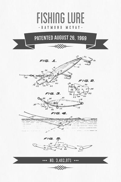 Sports Blueprints: Raymond McVay Fishing Lure Patent Sketch Retro (Charcoal) IV by Aged Pixel